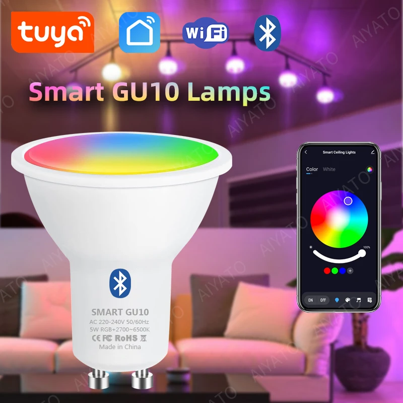 Tuya GU10 lámpara APP Control bombilla inteligente WIFI Bluetooth RGB 220V bombillas LED 5W regulable vida inteligente para habitación hogar grupo