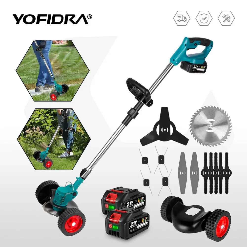 Cortadora de césped eléctrica inalámbrica YOFIDRA, recortadora de césped para jardín, cortadora de 100-135 cm de longitud, herramienta eléctrica para batería Makita de 21 V.