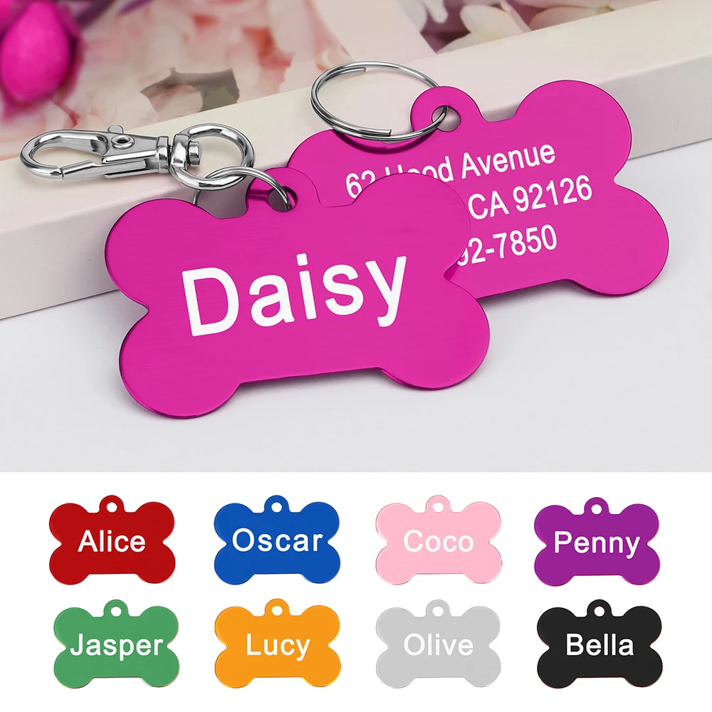 Placa de Identificación para Mascotas con Forma de Hueso, Etiquetas Personalizadas con Nombre para Perros y Gatos, Antipérdida, Grabado Gratuito, Colgante para Collar, Hueso para Mascotas Pequeñas, Medianas y Grandes