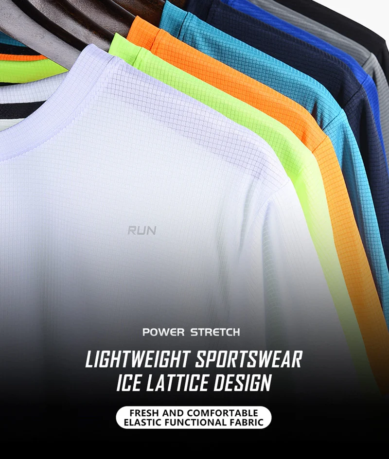Camiseta de manga larga y corta para hombre, Tops deportivos para Fitness, correr por la mañana, seda de hielo, secado rápido, ropa de gimnasio para montañismo al aire libre