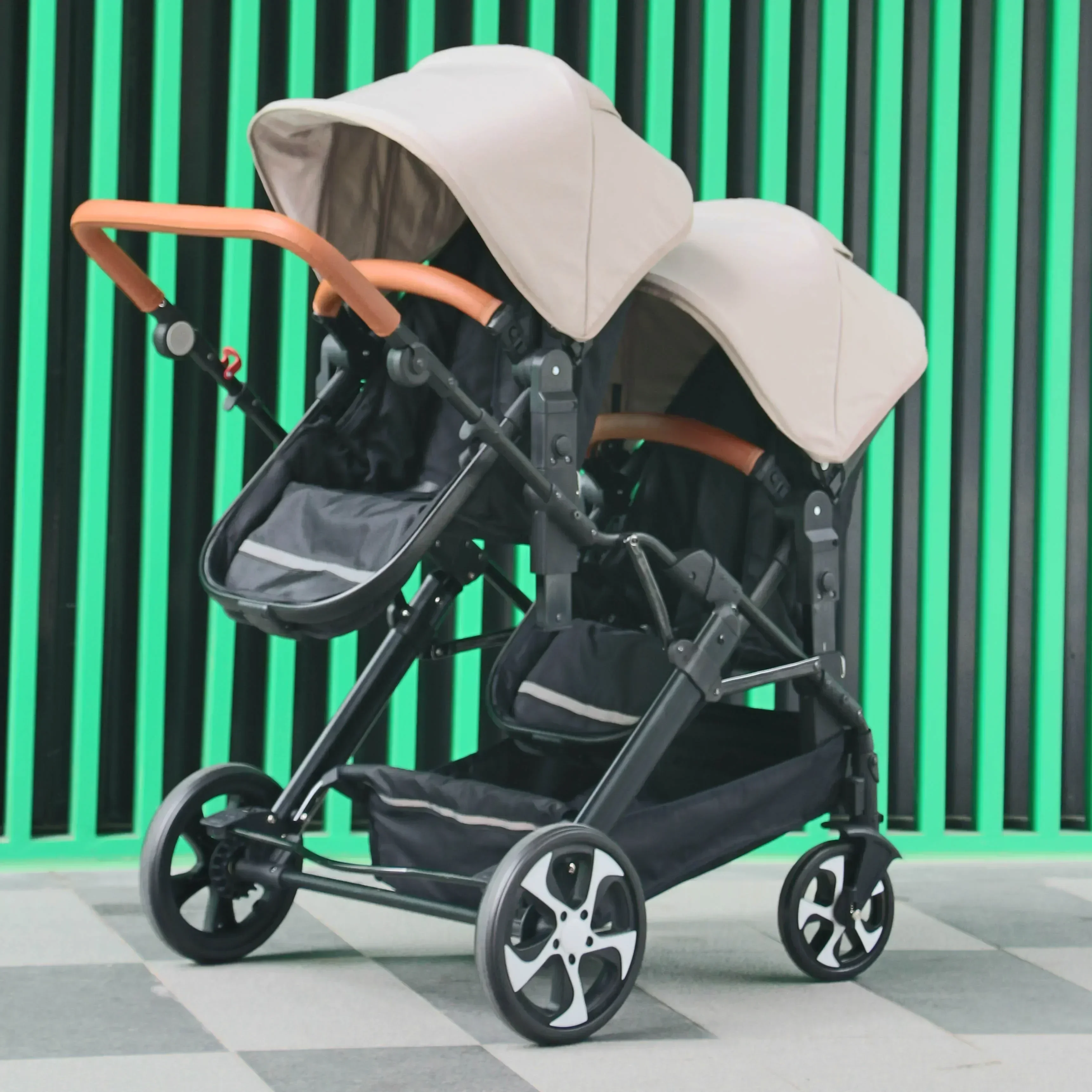 Cochecito doble para bebés 3 en 1 con asiento de coche, mosquitera y cubierta para lluvia, vista alta, plegable, bidireccional, en stock de la UE