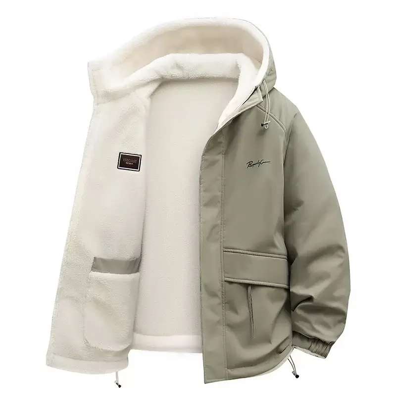 Tendencia de moda de invierno con forro polar grueso y chaqueta cálida con capucha para hombre, chaqueta deportiva holgada informal de talla grande de alta calidad