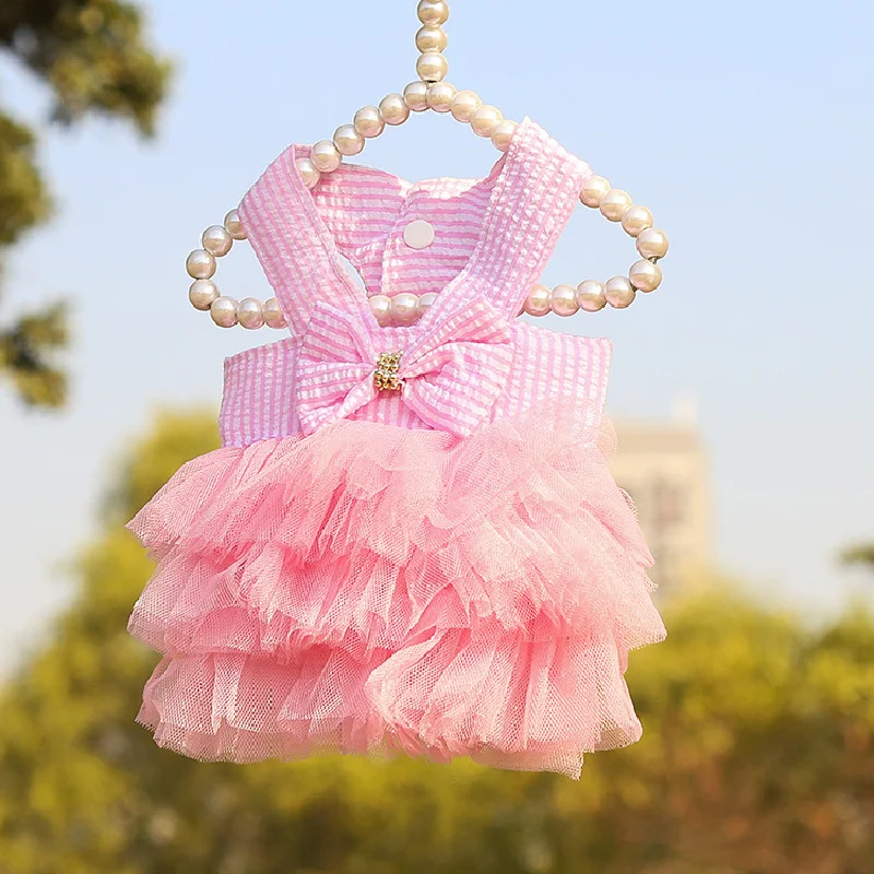 Vestido de verano para perros pequeños y medianos, falda de malla con tirantes a rayas para mascotas