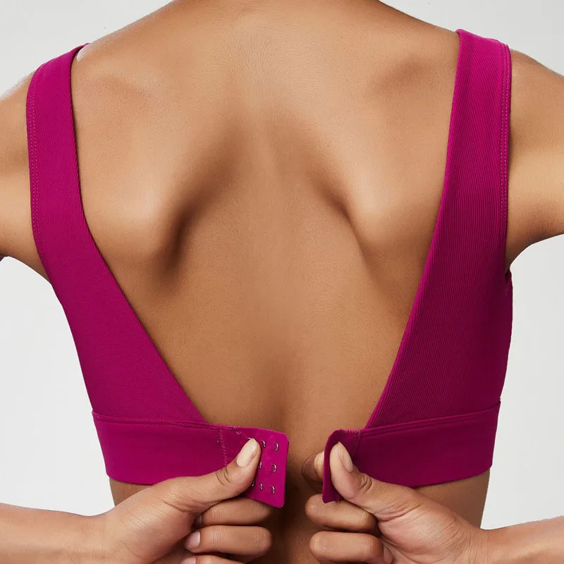 Sujetador de Yoga con cuello cuadrado para mujer, ropa interior deportiva ajustable con espalda Sexy de Color sólido, Top corto transpirable para gimnasio y correr, ropa deportiva