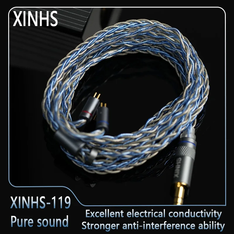 XINHS Cable de lámina de plata mixta de cobre de cristal único de 8 núcleos, Cable de actualización de auriculares QDC de 2 pines, adecuado para Sanreya, QDC Original