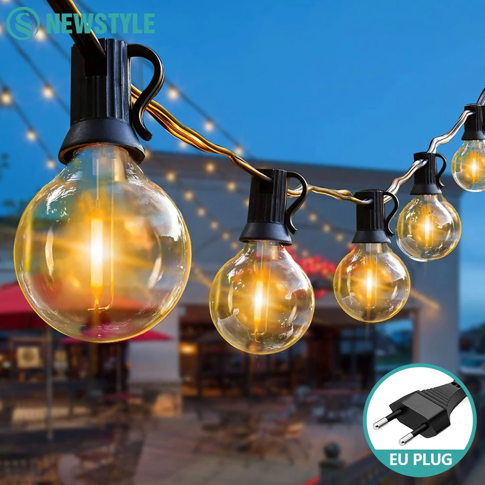 Guirnalda de Luces LED G40 para Exteriores, Impermeables, con Enchufe Europeo, Bombillas Resistentes a los Golpes, Luces Decorativas para Jardín, Patio, Fiestas