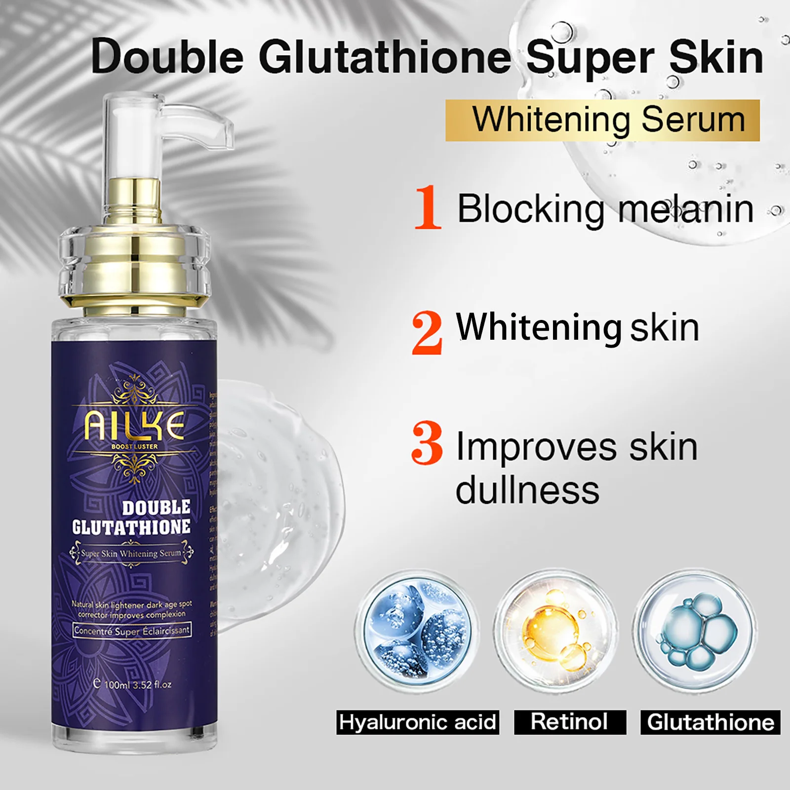 Set de Cuidado de la Piel Blanqueador con Glutatión AILKE, Suero Facial y Loción Corporal, Reduce Manchas Oscuras, Pigmentación, Hidratante
