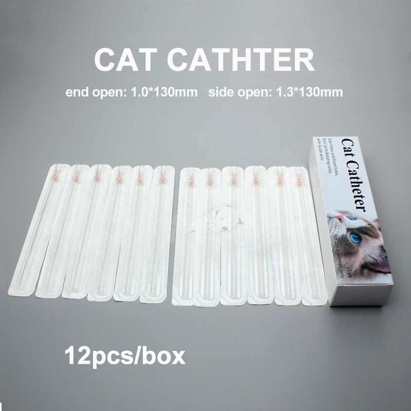 Catéter urinario sin estilete para gatos, 12 Uds., lado abierto, extremo abierto de 1,3mm, suministros veterinarios de 1,0mm