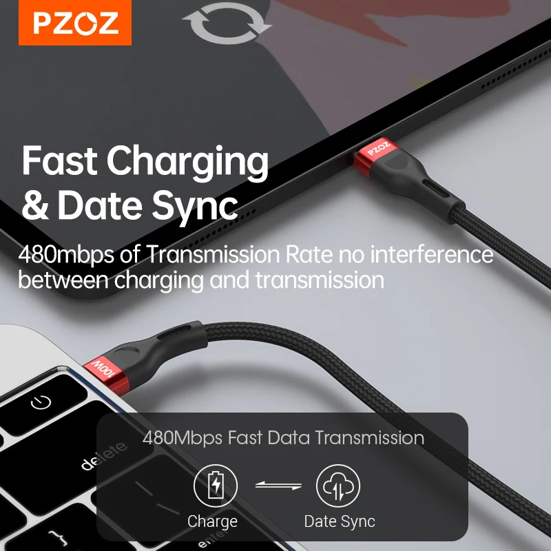 PZOZ PD 5A USB C a USB tipo C Cable 100W carga rápida para iPhone 15 Pro Max MacBook iPad Samsung Xiaomi 60W USBC Cable cargador