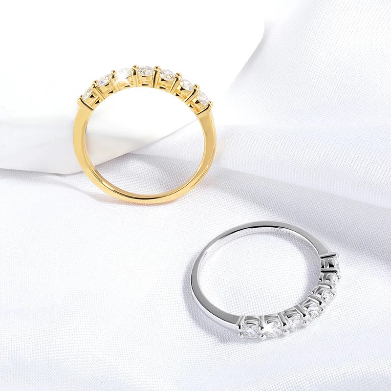 Smyoue-anillos de moissanita con piedras preciosas de 0,7 quilates y 3mm para mujer, banda de diamantes de boda a juego de plata S925, anillo apilable, regalo de oro blanco