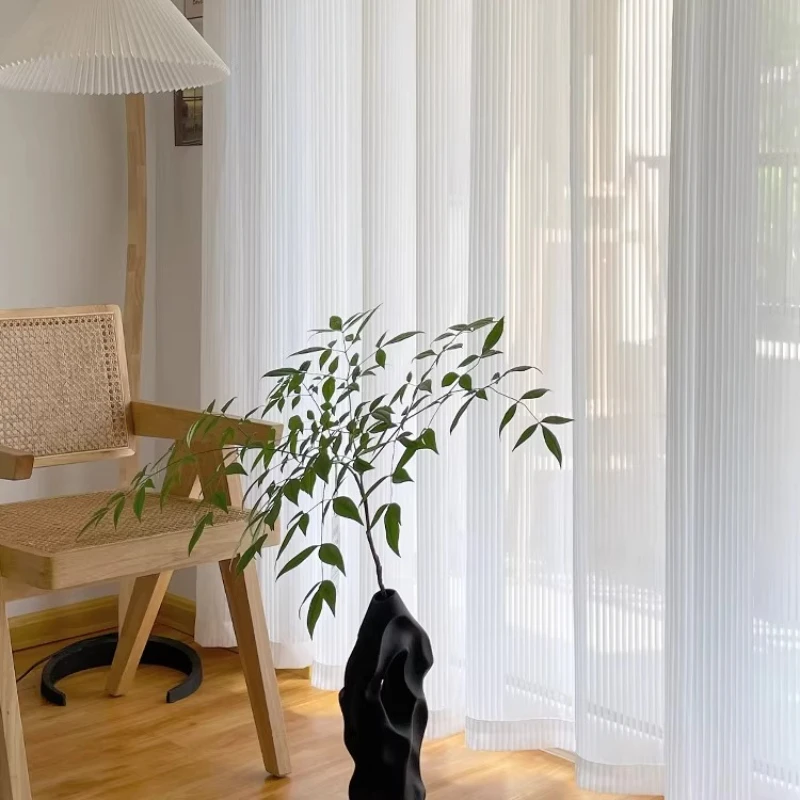 Cortina de tul transparente a rayas verticales para ventanas, persianas de tul blanco, cortinas transparentes para sala de estar y dormitorio