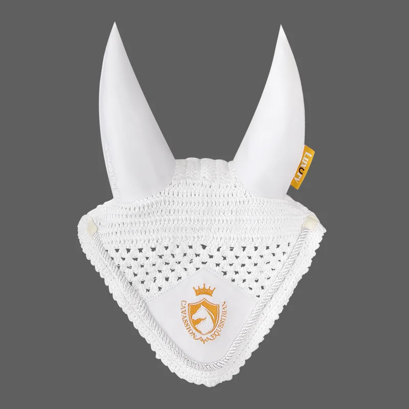 Cubierta de oreja de caballo ecuestre, protección contra el viento, máscara de oreja de caballo rojo bordado, cubierta de oreja de caballo de punto negro