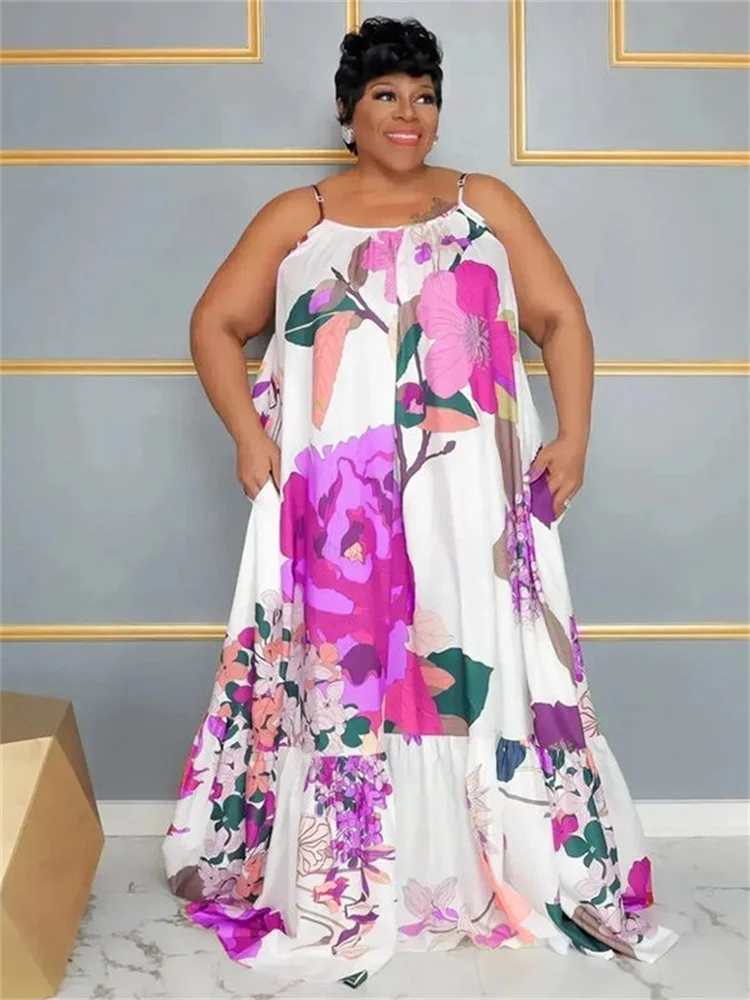 Wmstar-vestido de verano de talla grande para mujer, prenda elegante con estampado de flores, longitud máxima, venta al por mayor, 2023