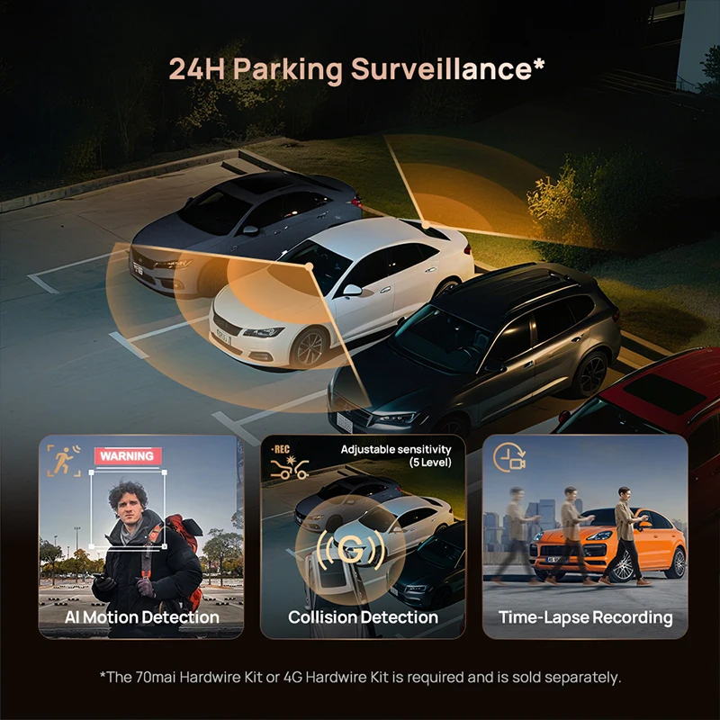 Cámara para Auto 70mai A810S 4K HDR GPS ADAS con Grabación Automática, Detección de Movimiento de Doble Canal, Soporte 4G LTE, DVR para Auto, Versión Global 70mai A810S