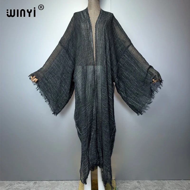WINYI - Vestido largo tipo cárdigan suave para mujer, estilo bohemio, cómodo, holgado, para la playa, kimono, abaya, estilo Dubái, lujo, fiesta, estilo africano
