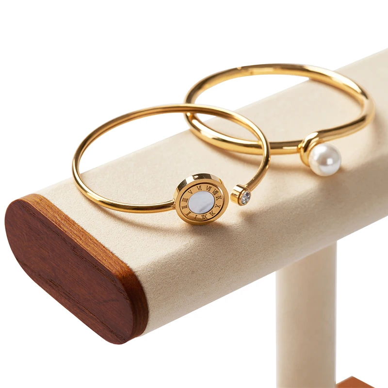 Oirlv estante de almacenamiento de relojes de madera, soporte de exhibición de relojes con barra en T, soporte organizador de joyas para reloj, pulsera, mesa, almacenamiento de joyas