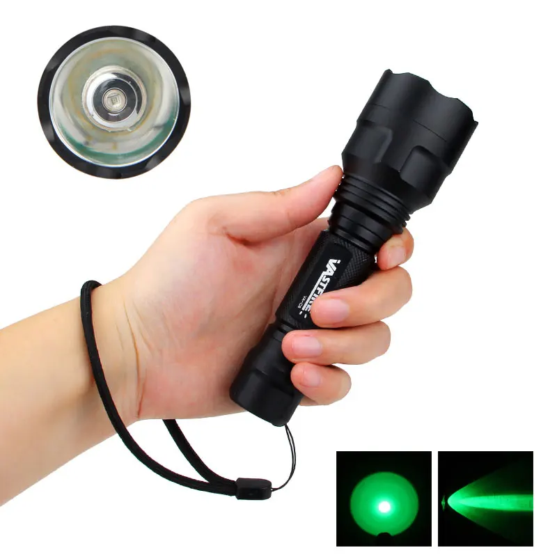 Linterna táctica LED verde/roja/blanca para caza C8, linterna profesional de 1 modo + 18650 + cargador + interruptor remoto + soporte para mira de Rifle