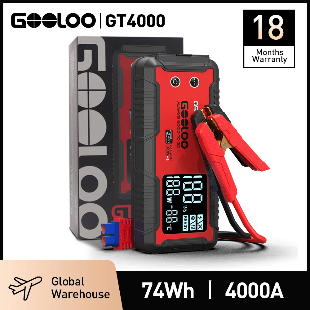 Arrancador de Coches GOOLOO de 20000 mAh, Batería de Coche de 12 V, Corriente Máxima de 4000 A, Cargador Portátil, Banco de Energía Portátil para Dispositivos de Emergencia