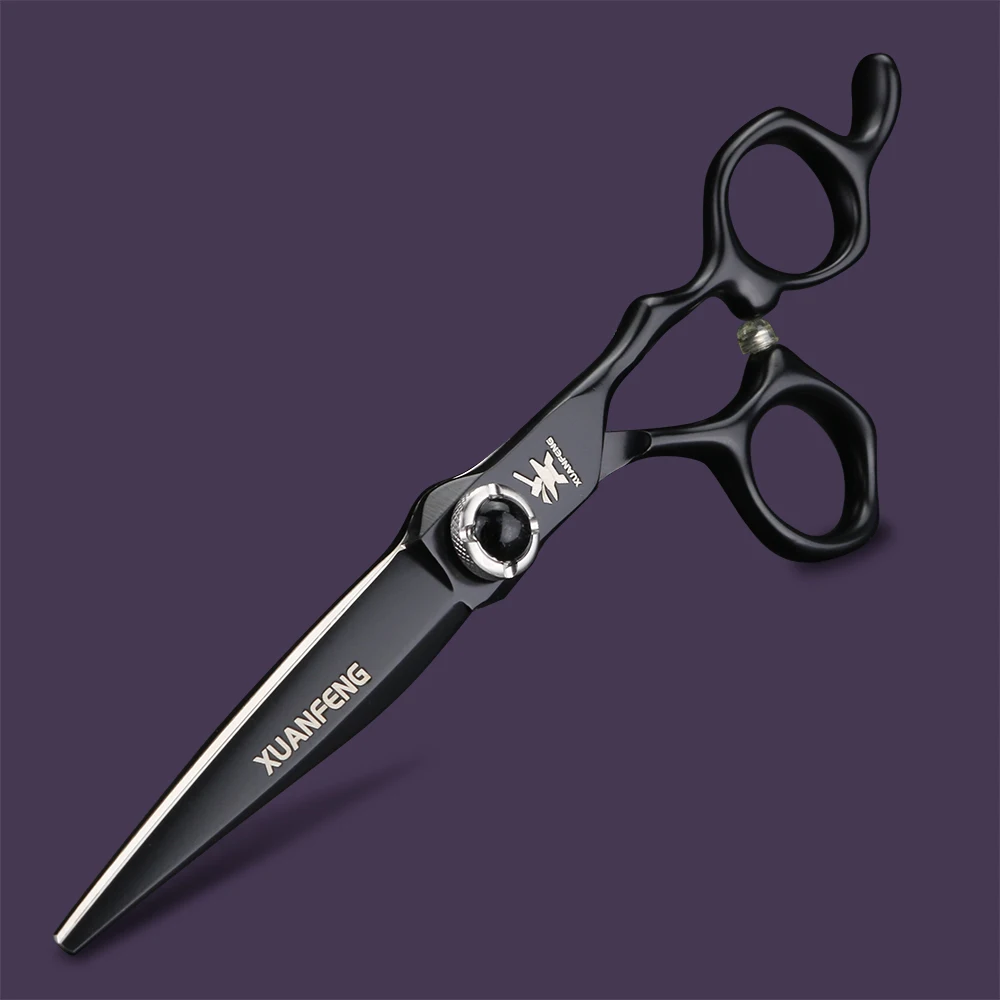 Tijeras para el cabello con tornillo de piedras preciosas negras, tijeras de corte de acero JP440C de 6 pulgadas y tijeras de adelgazamiento, herramienta profesional de corte de cabello