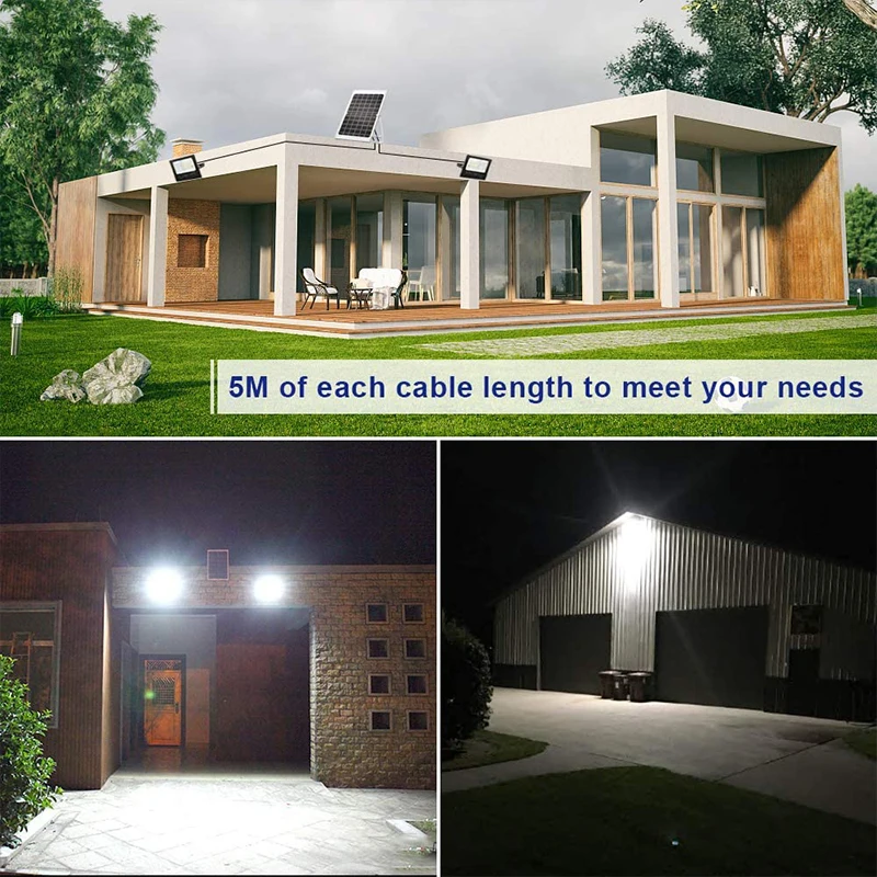 Luz Solar Led de 400W, luz de inundación de 2 cabezales de alto brillo, luz de pared impermeable para jardín al aire libre con panel solar de aluminio para jardín