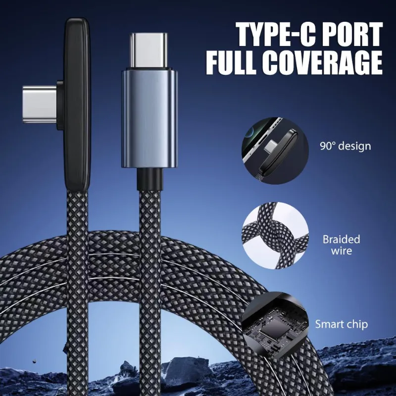 Cable USB tipo C de 90 grados y 10A, 100W, Cable de transferencia de datos de carga rápida, Cable USB-C portátil de ángulo recto, duradero para juegos de teléfonos