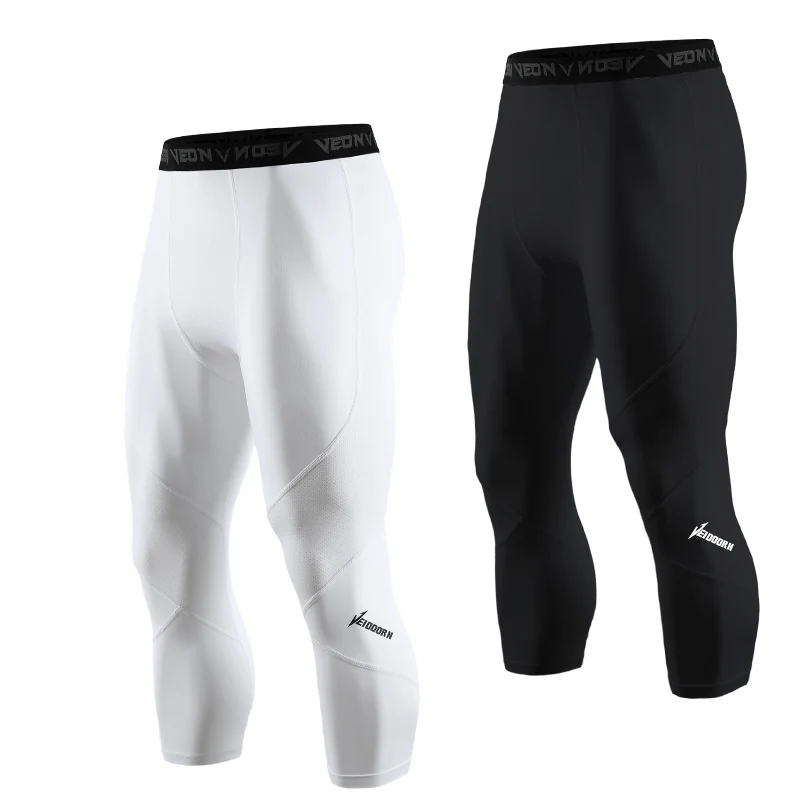 Medias suaves de compresión 3/4 para hombre, ropa deportiva, mallas de entrenamiento de secado rápido, pantalones atléticos para gimnasio, pantalones deportivos para correr