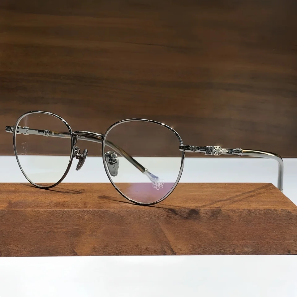 Gafas redondas de aleación de titanio a la moda, montura de gafas de alta calidad, diseño de marca, gafas graduadas ópticas para miopía para hombres y mujeres
