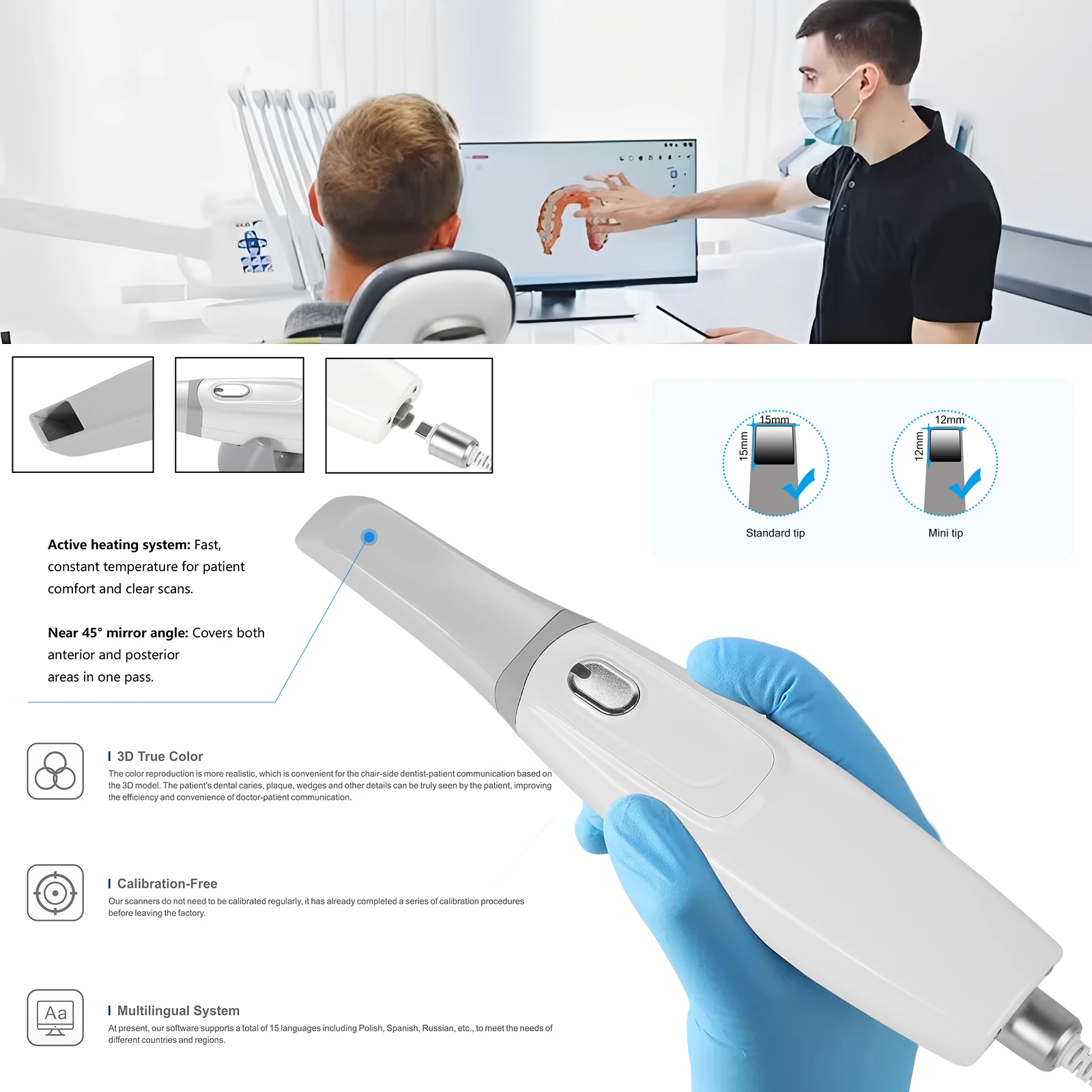Escáner Intraoral Dental, Escáner de Implantes con Imágenes Digitales, Impresión Digital 3D Intraoral, Escaneo de Alta Precisión 3D