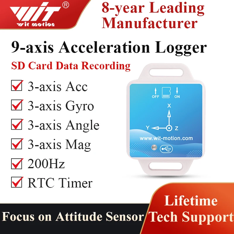 WitMotion-acelerómetro sin conexión WT901SDCL AHRS MPU9250 200Hz de 9 ejes, registrador de datos, giroscopio + ángulo (precisión XY 0,05 °) + magnetómetro
