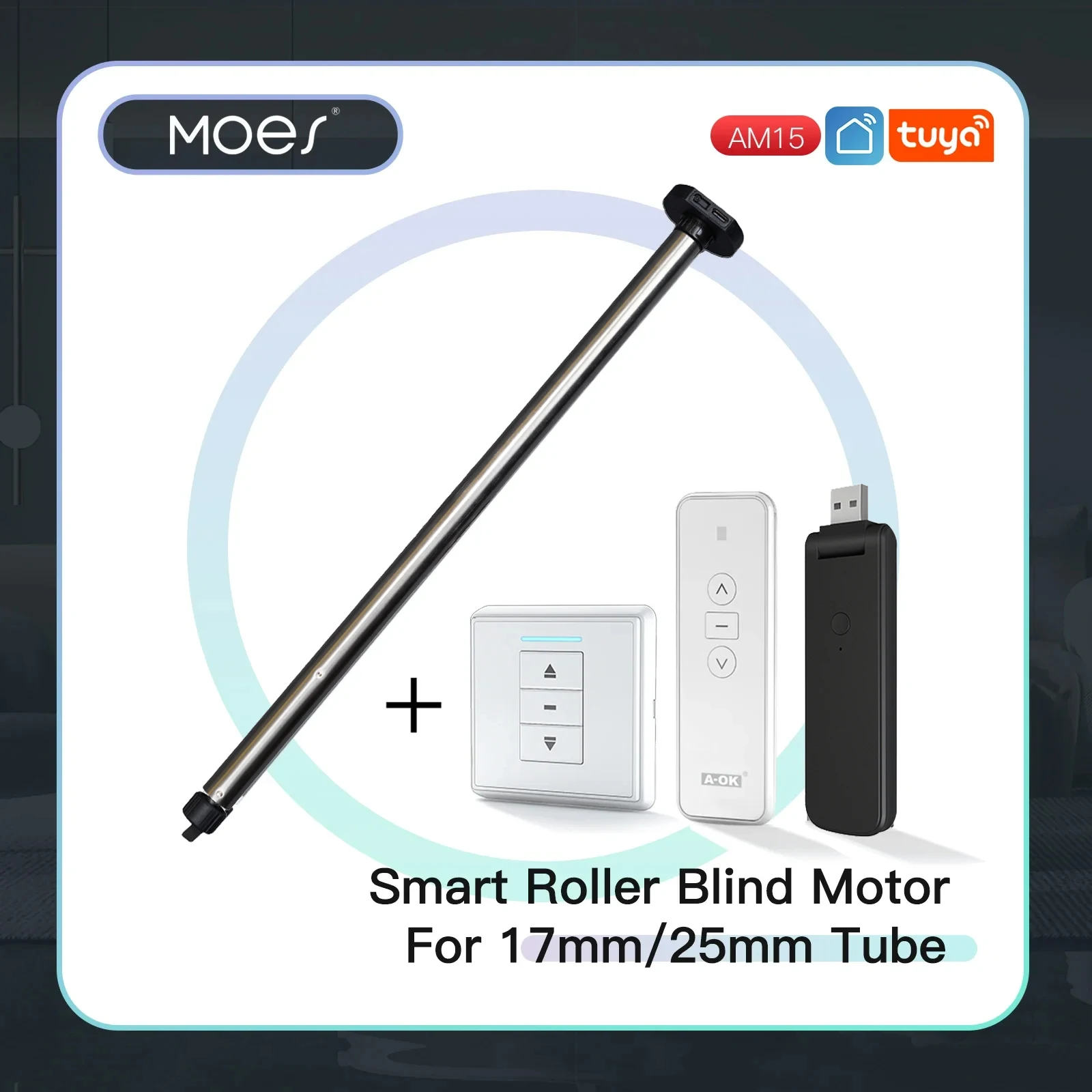 Nuevo Motor de persiana enrollable Tubular AM15 automático para tubo de 17/25mm, parasol eléctrico motorizado, Control remoto RF433 para tubo de 25mm