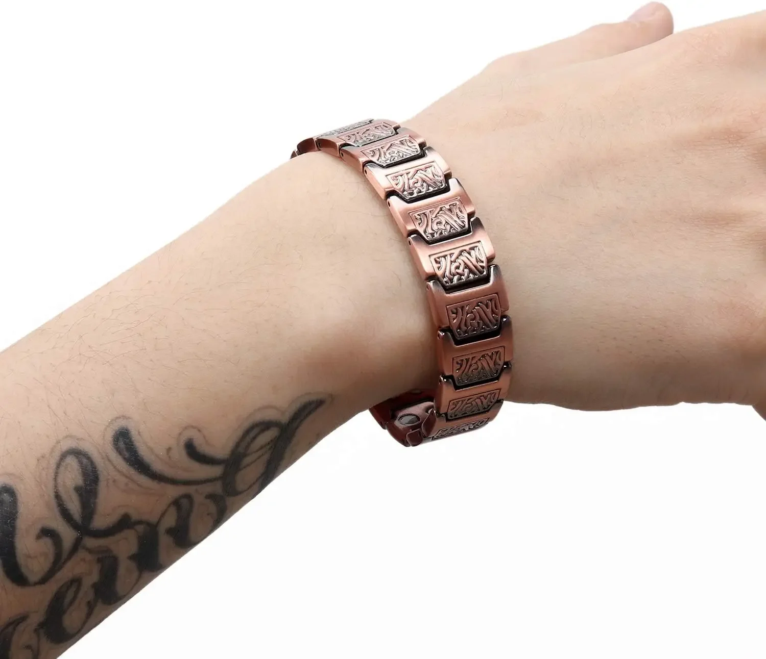 ARADOO Pulsera de cobre para hombre, pulseras de eslabones magnéticos 100% de cobre puro, regalo de joyería con herramienta de ajuste de tamaño