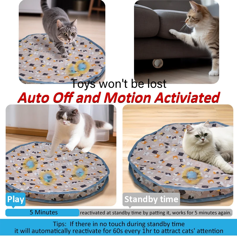 Juguetes interactivos para gatos, juego de cubierta de bola, bolsa rodante rápida, ocultar y buscar, juguete interactivo para gatos activado por movimiento para interiores