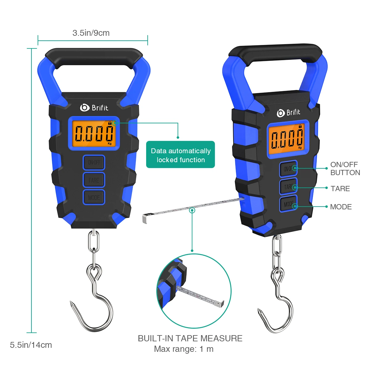 Báscula Colgante Digital Portátil de 50 kg con Regla, Gancho para Pescar, Báscula Electrónica para Equipaje con Pantalla LED