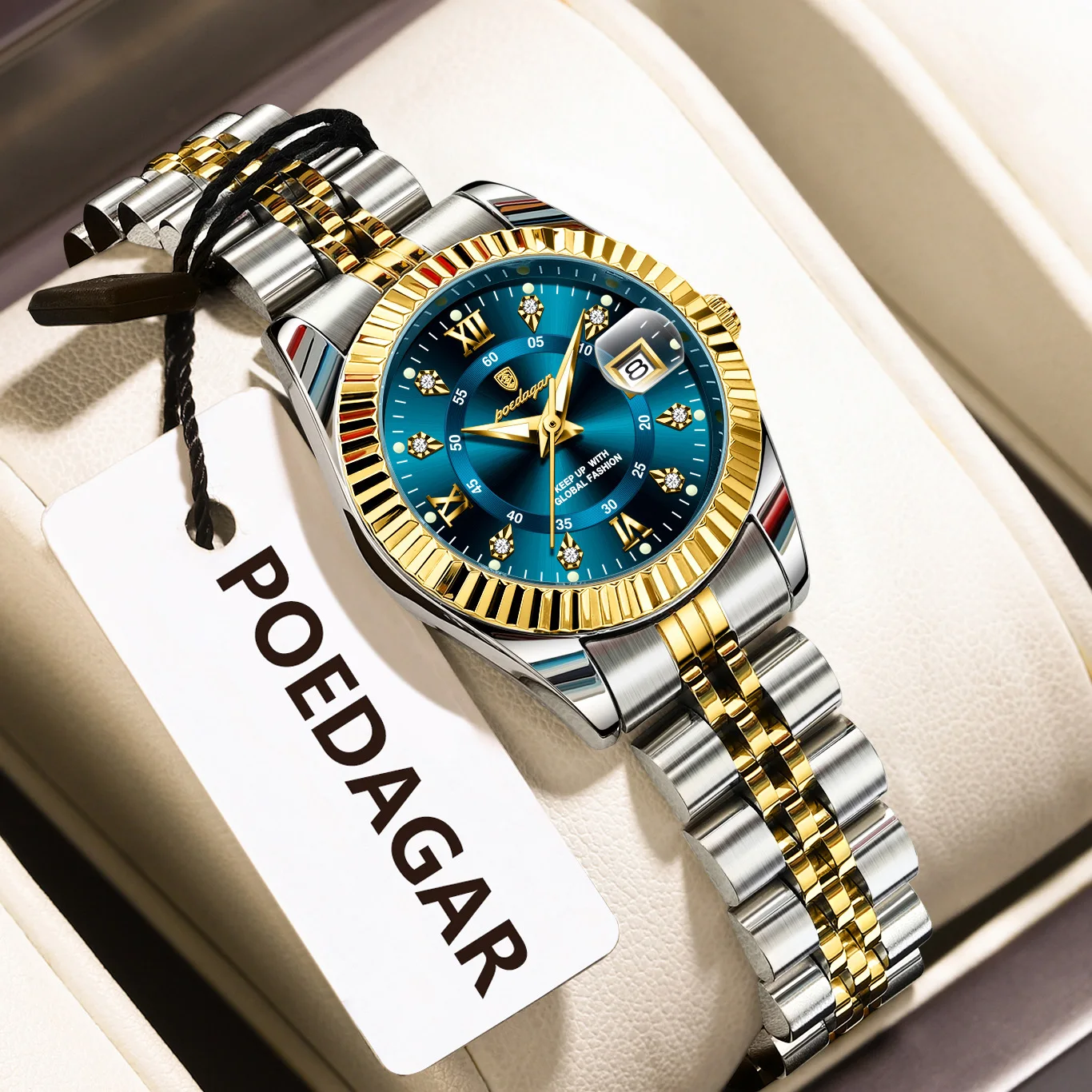 POEDAGAR, reloj de lujo para mujer, resistente al agua, de acero inoxidable, luminoso, con fecha, reloj de cuarzo para mujer, relojes elegantes a la moda para mujer