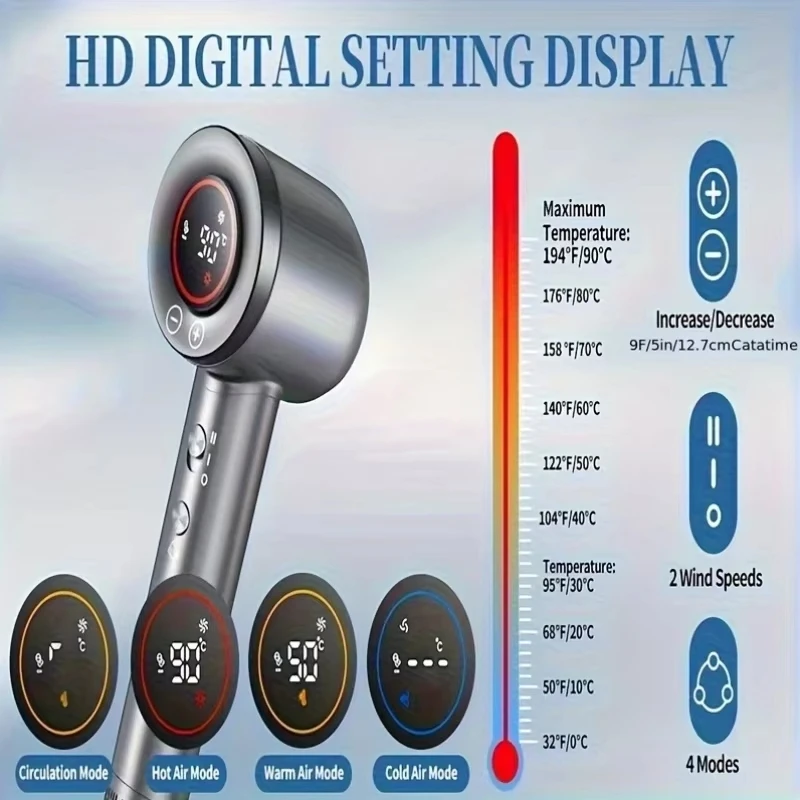 Secador de Pelo de Alta Velocidad 110000 RPM, Motor sin Escobillas de Bajo Ruido, Control de 5 Velocidades con Difusor Magnético y Boquilla, Ideal para Viajes y Salones, Regalo Perfecto para Mujeres