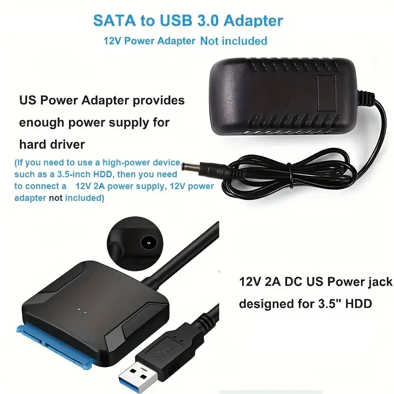 Cable SATA a USB 3.0 de hasta 6 Gbps para discos duros externos HDD/SSD de 2.5/3.5 pulgadas, adaptador SATA, cable USB 3.0 a SATA III