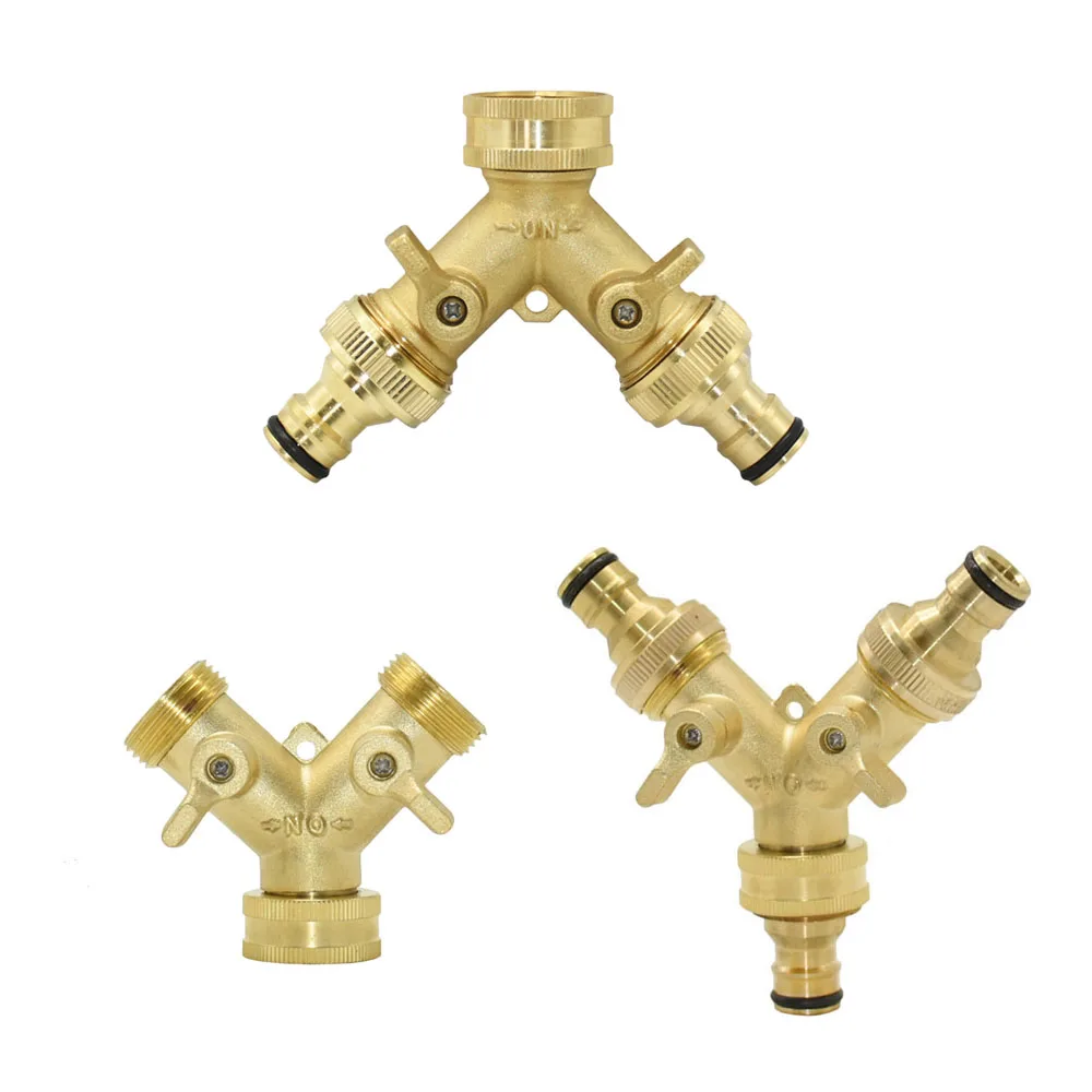 Manguera de grifo de jardín con rosca de latón de 3/4 ", divisor de agua, válvula de riego de jardín de 2 vías, controlador de interruptor ajustable de riego tipo Y