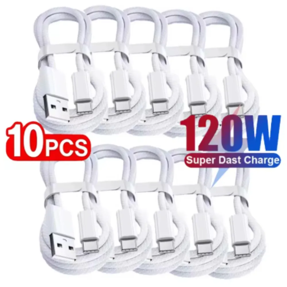 10 CABLES USB A a USB C de 120W para Carga Rápida, Compatibles con iPhone 17, 16, 15, Samsung, Huawei, Xiaomi, etc.