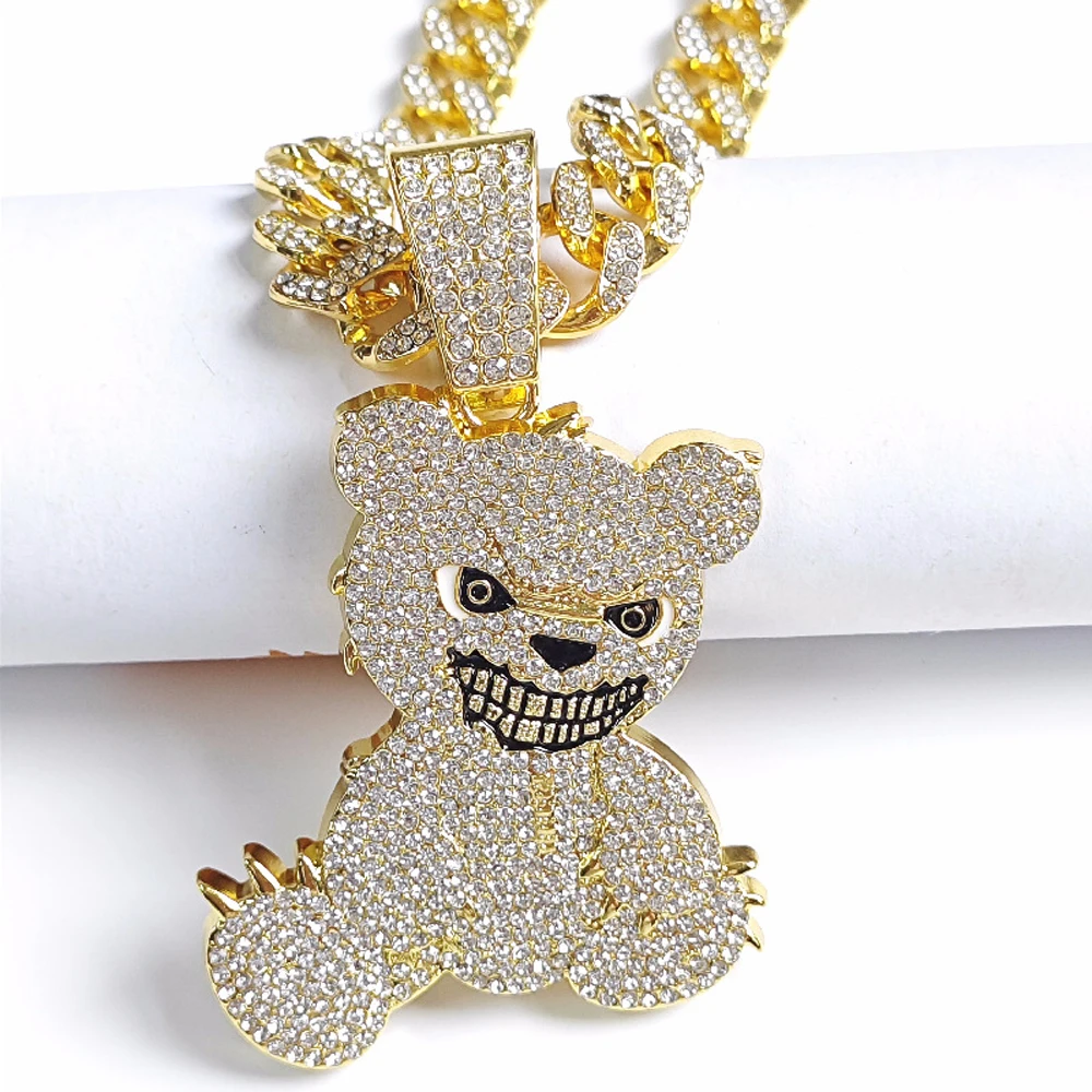 Collares con colgantes de oso agresivo de Hip Hop con cadena de eslabones cubanos de Miami, Gargantilla de oso marrón para hombres y mujeres, accesorios de joyería