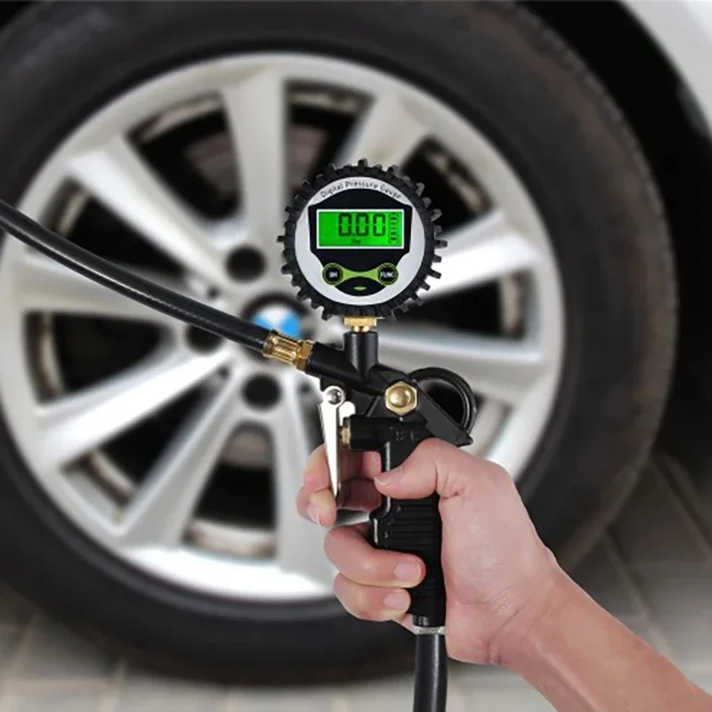 Probador de vehículo con retroiluminación de calibre con pantalla Digital LCD de 200 PSI, medidor de presión de neumáticos, inflador de neumáticos
