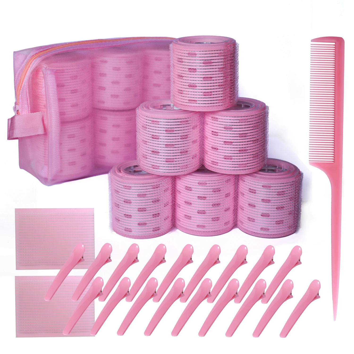 Juego de rulos de pelo térmicos de aluminio, calentamiento rápido, gran agarre automático, Air Bang, rizadores mágicos para dormir, bolsa de almacenamiento inofensiva para el cabello 1940