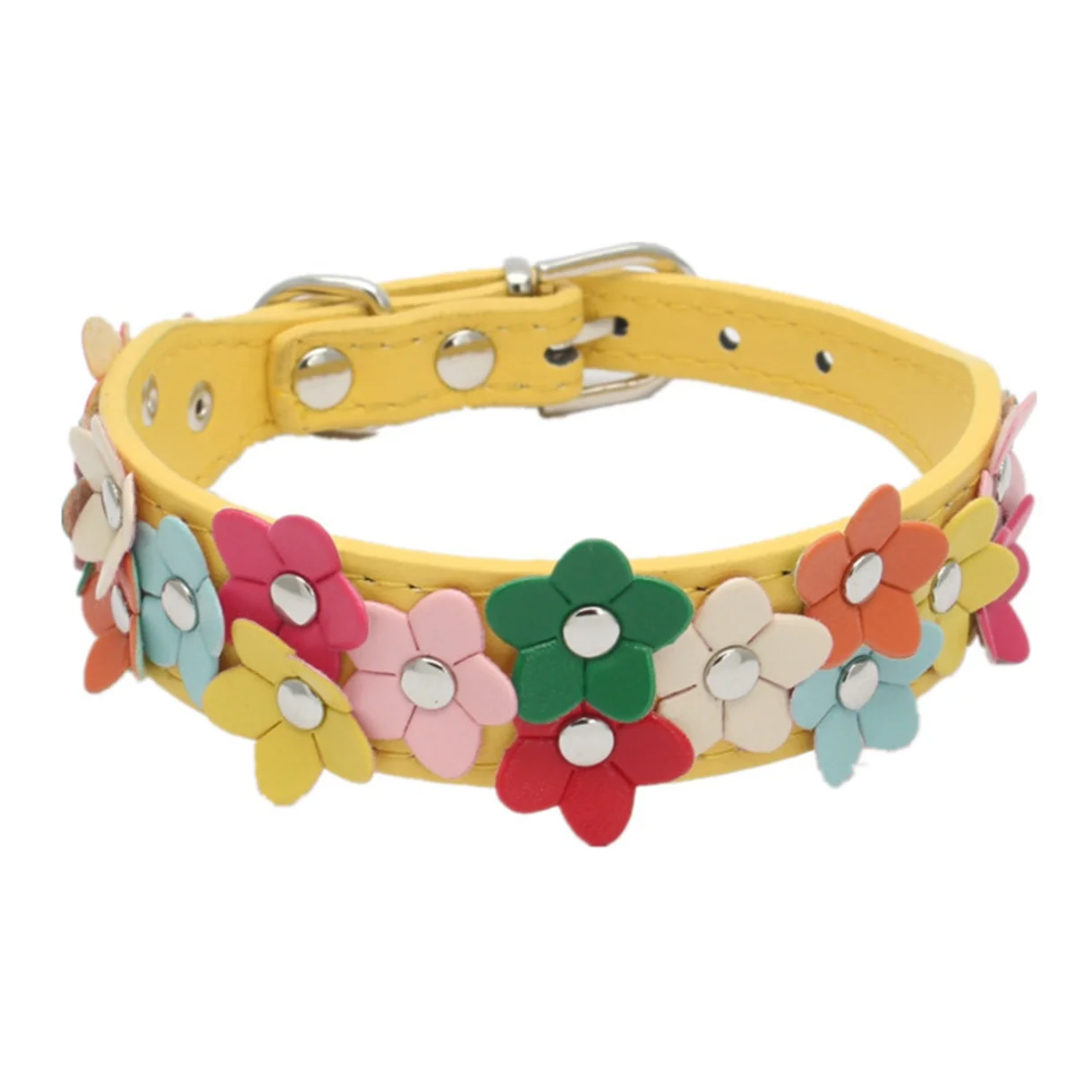Collar portátil de flores para perro, correa de cuero PU con cadena para gato, correa para el cuello para Animal pequeño, medio y grande, peluche, Chihuahua, Pug, moda