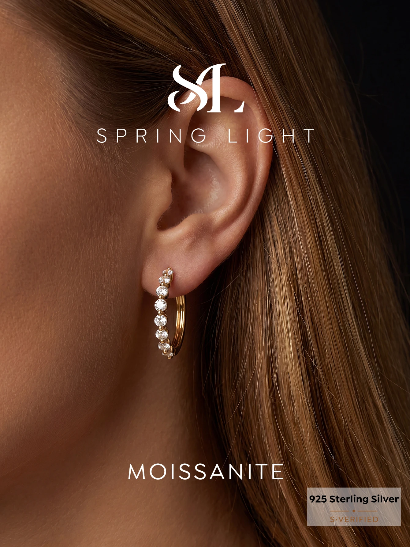 Pendientes de Aro Redondos con Diamantes Moissan Brillantes, Ideales para Uso Diario Femenino, Plata 925, Joyería Fina de Alta Calidad