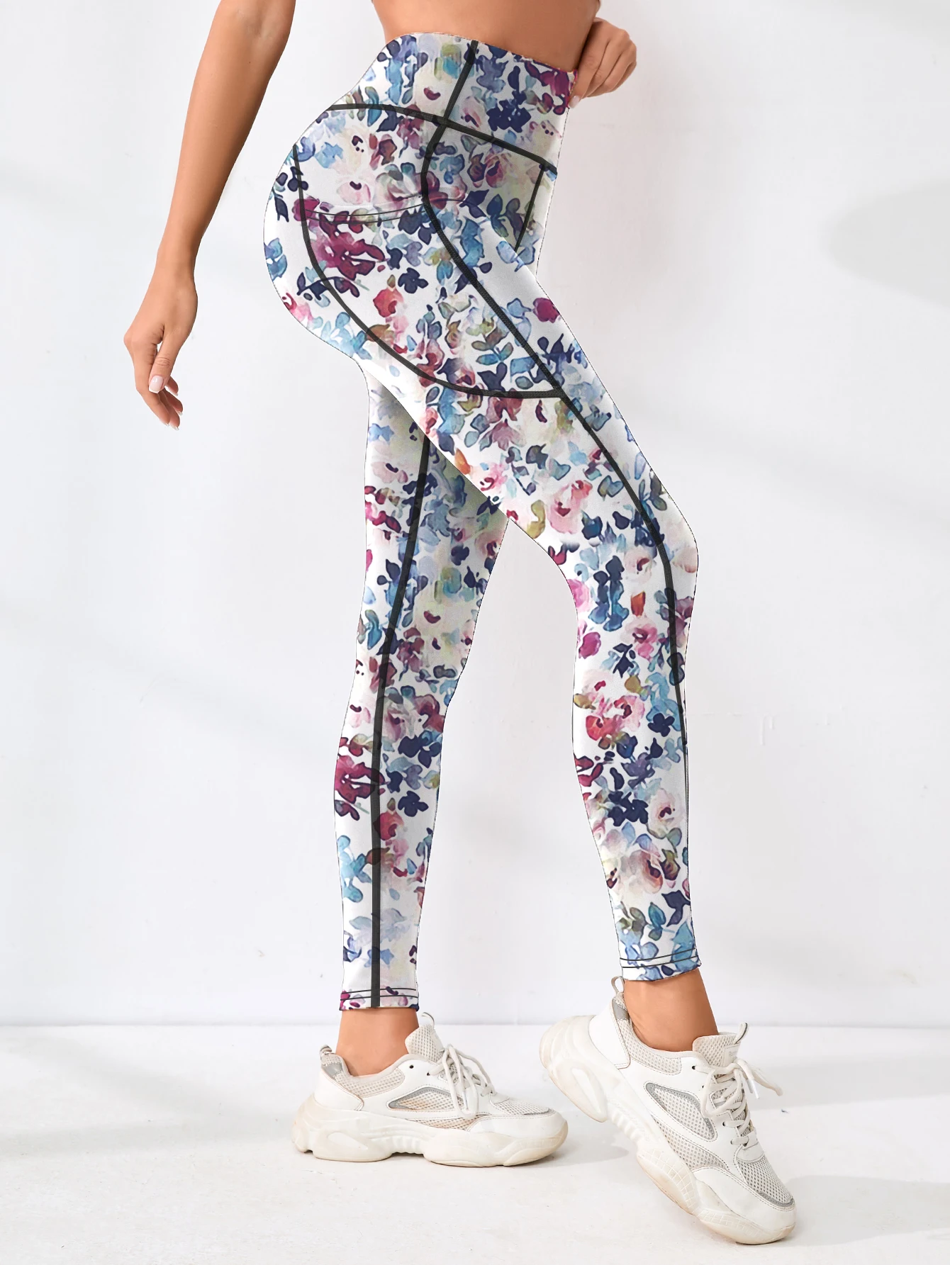 Pantalones deportivos con bolsillo y cintura alta para mujer, estampados, combinados con pantalones de yoga abdominales ajustados, adecuados para correr, senderismo y sp
