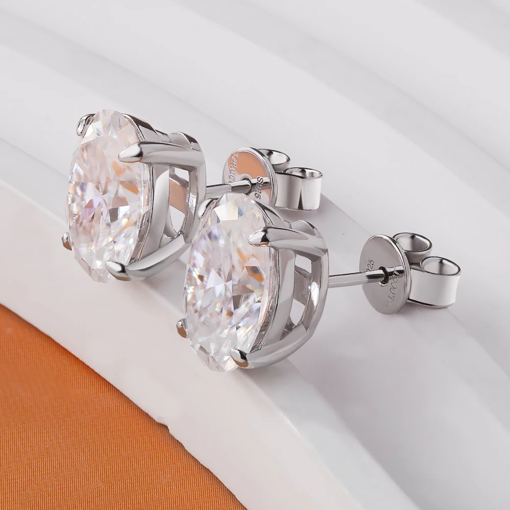 NKHOG-pendientes ovalados de moissanita de 1-4CT, pendientes de plata S925 con diamantes brillantes para mujeres y hombres, joyería chapada en 18K para boda GRA
