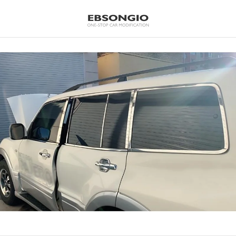 Accesorios para Mitsubishi Pajero V93 V97 V73 V77 2007-2019, cubierta de tira de pilar de ventana de coche, pegatina de pilares centrales de acero inoxidable