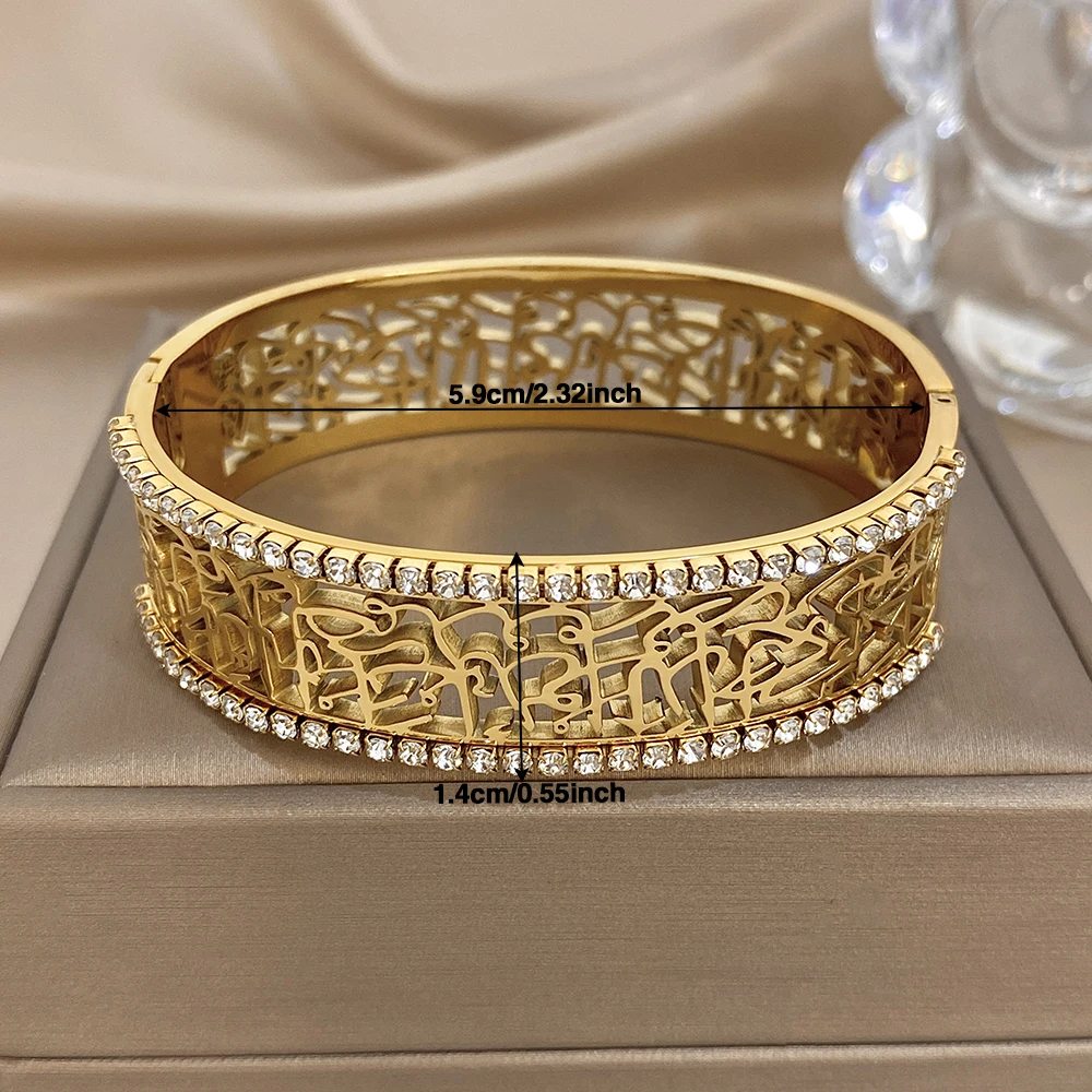 AENSOA, brazaletes de alta calidad que no se decoloran para mujeres y hombres, diseño único y exquisito con tallado hueco, pulsera de diamantes de imitación, joyería