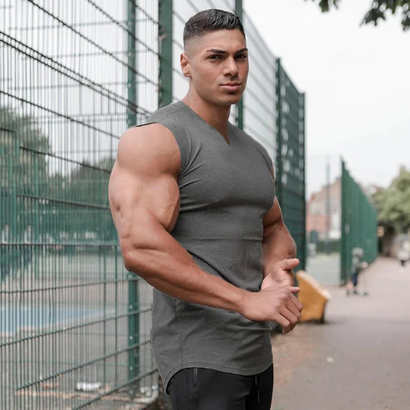 Camisetas sin mangas transpirables de algodón con cuello en V para hombre, camisetas sin mangas para gimnasio, entrenamiento, correr, deporte, Fitness, culturismo, ropa muscular, verano