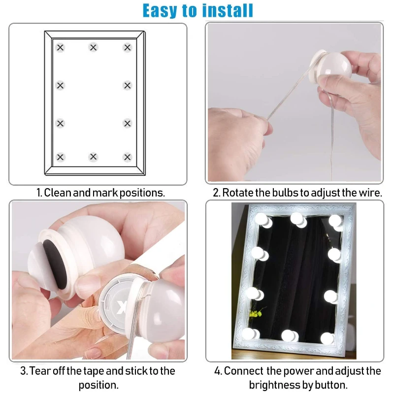 Bombillas LED para espejo de maquillaje, luces de tocador con carga USB, iluminación para tocador de baño, luz LED regulable para espejo de tocador