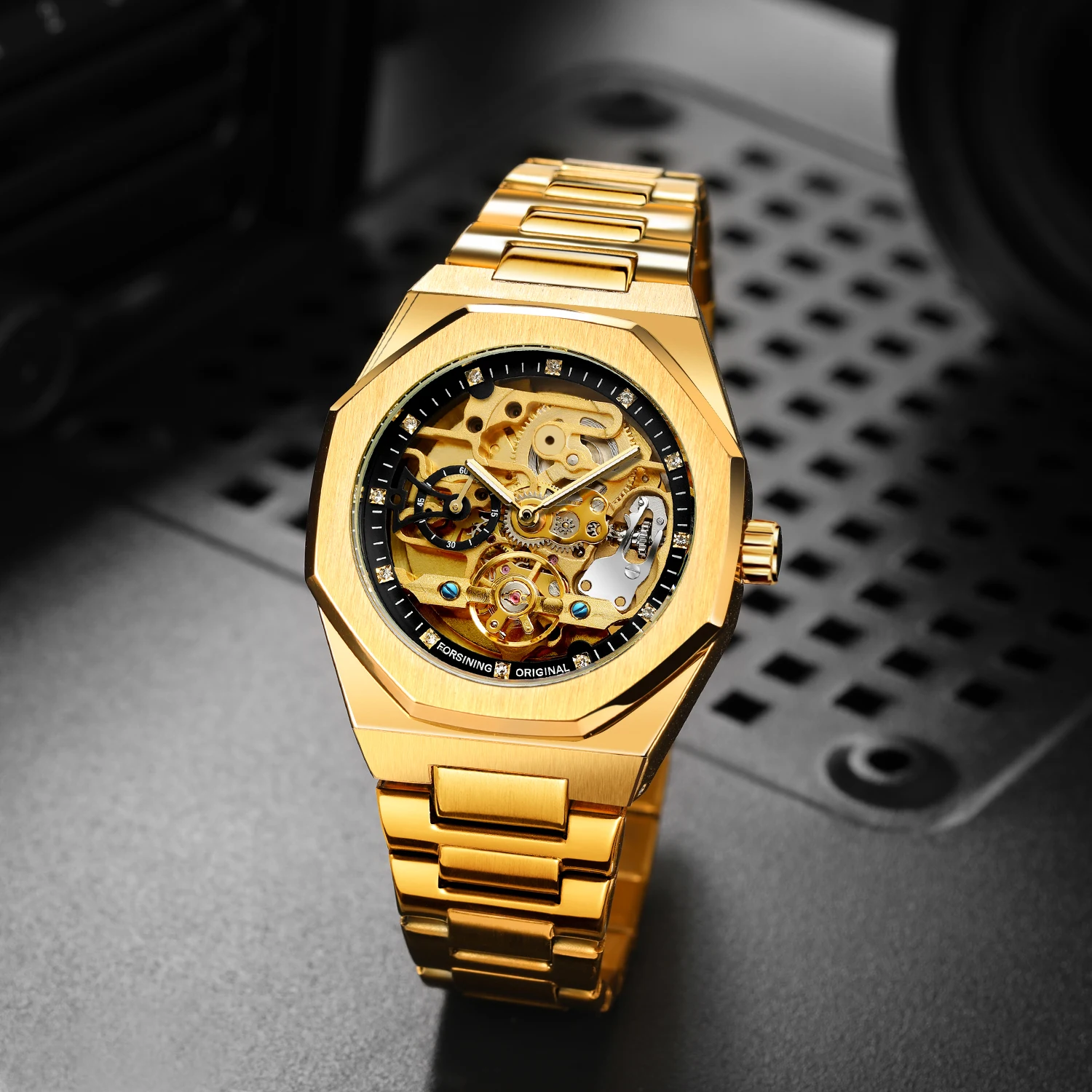 Reloj Mecánico Automático Informal Forsining para Hombre, Manecillas Luminosas, Correa de Acero Inoxidable, Reloj de Pulsera de Lujo con Esqueleto